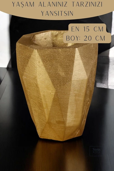 Stein Kohle Çiçek Saksısı Dekoratif Kaktüs Saksı 1 Adet Altın Renk Uygulamalı Uzun Poly Model - Resim 2