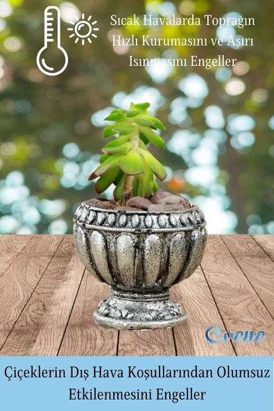 Evene Mini Çiçek Saksı Küçük Sukulent Gümüş Eskitme Kaktüs Saksısı Antika Model - 4