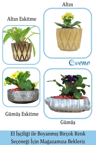 Evene Saksı Büyük Saksı Çiçek Saksısı Büyük Boy Saksı Salon Saksısı Model 2 Siyah Gümüş Saksı - Resim 6