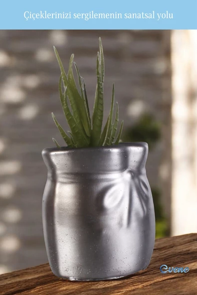 Evene Saksı Dekoratif Saksı Kaktüs Saksısı Sukulent Saksısı Küçük Saksı Model 14 Gümüş Eskitme Saksı - Resim 3