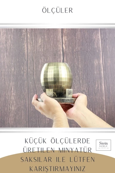 Stein Kohle Çiçek Saksısı Büyük Boy 2 Adet Altın Renk Eskitme Uygulamalı Ayaklı Yuvarlak Model - Resim 3