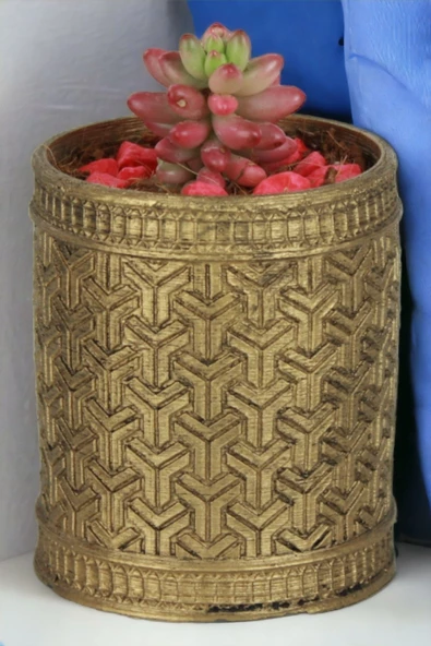 Kaktüs Saksı Dünyası El Yapımı Saksı Altın Eskitme Dekoratif Saksı Küçük Boy Model 42 ürün görseli 1