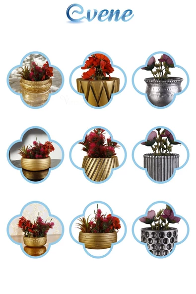 Evene Mini Çiçek Saksı Küçük Sukulent Gümüş Eskitme Kaktüs Saksısı Kalın Çizgili Spiral Model - 7
