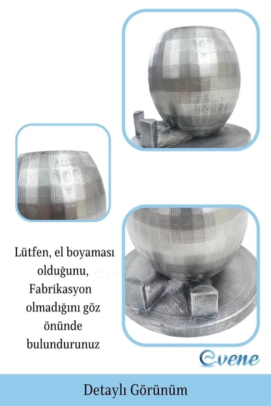 Evene Saksı Çiçek Kaktüs Saksısı Lüx 17 Cm Gümüş Eskitme Varak Boyalı Yuvarlak Ayaklı Saksı 2'li Çiçeklik - Resim 3