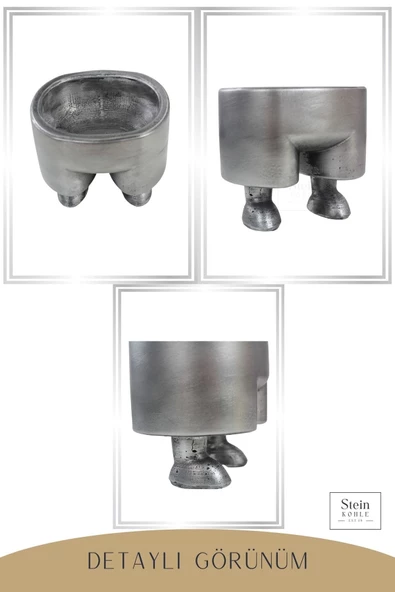 Stein Kohle Çiçek Saksısı Büyük Boy 3 Adet Gümüş Renk Eskitme Uygulamalı Pantolon Model - 6