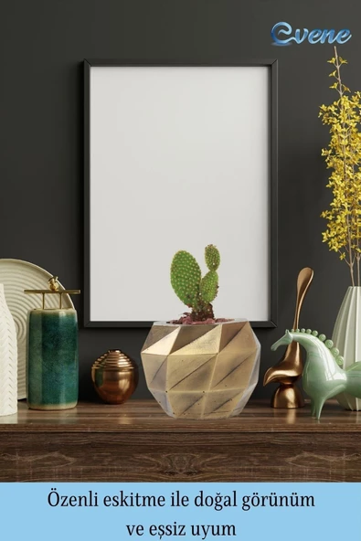 Evene Saksı Çiçek Kaktüs Saksısı Lüx 15 Cm Altın Eskitme Varak Boyalı Burgulu Desen Saksı 2li Set Çiçeklik - Resim 8