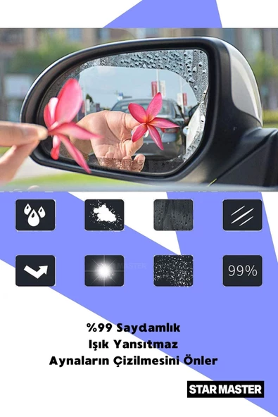 Star Master Araç Dikiz Aynası Camı Yağmur Su Kaydırıcı Film Oto Araba - 5