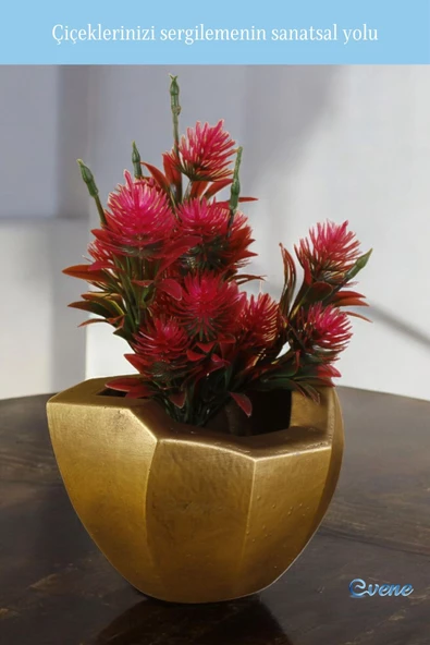 Evene Saksı Büyük Saksı Çiçek Saksısı Büyük Boy Saksı Salon Saksısı Model 10 Altın Eskitme Saksı - Resim 3