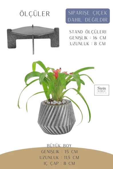 Stein Kohle Ayaklı Saksı Ahşap Büyük Boy 1 Adet Gümüş Renk Eskitme Uygulamalı Dişli Model - Resim 2