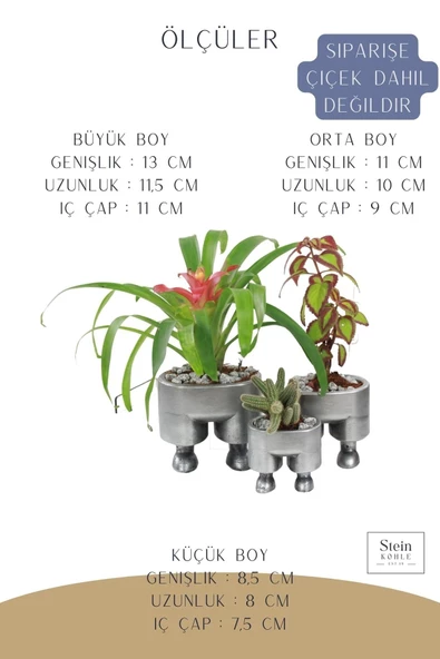 Stein Kohle Çiçek Saksısı Büyük Boy 3 Adet Gümüş Renk Eskitme Uygulamalı Pantolon Model - 2