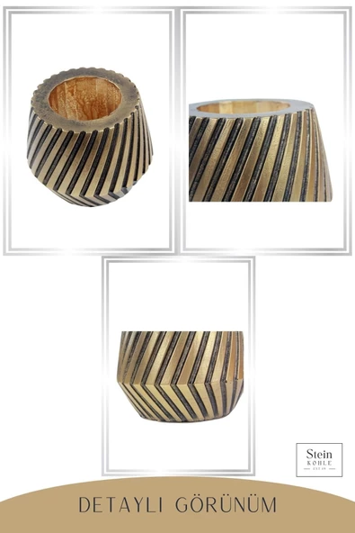 Stein Kohle Ayaklı Saksı Ahşap Büyük Boy 2 Adet Altın Renk Eskitme Uygulamalı Dişli Model - Resim 5