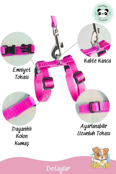 Pandogo Kedi Köpek Tasması Ayarlanabilir Bedenli Kaçış Önleyici Tasarım Sevk Kayışlı Model Pembe Dubai - Resim 2