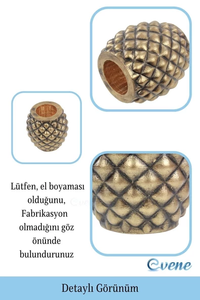 Evene Saksı Çiçek Kaktüs Saksısı Lüx 15 Cm Altın Eskitme Varak Boyalı Ananas Desenli 2'li Set Çiçeklik - 3