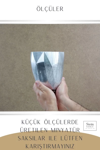 Stein Kohle Çiçek Saksısı Büyük Boy 3 Adet Gümüş Renk Uygulamalı Uzun Poly Model - Resim 3