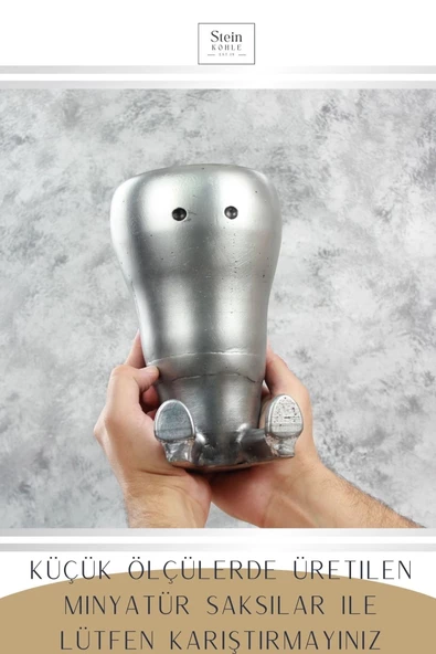 Stein Kohle Çiçek Saksısı Dekoratif Kaktüs Saksı 1 Adet Gümüş Renk Eskitme Uygulamalı Havuç Model - Resim 3