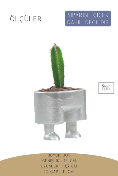 Stein Kohle Çiçek Saksısı Büyük Boy 1 Adet Gümüş Renk Uygulamalı Pantolon Model - 2