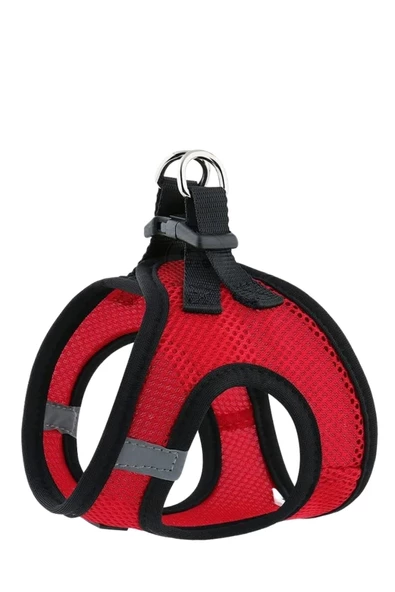 Pandogo Kedi Köpek Tasması Reflektörlü Fileli Hava Alan Kumaş Sevk Kayışlı Kedi Gezdirme Tasması Kırmızı M ürün görseli