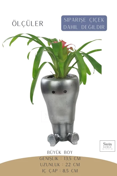 Stein Kohle Çiçek Saksısı Büyük Boy 1 Adet Gümüş Renk Eskitme Uygulamalı Havuç Model - Resim 2