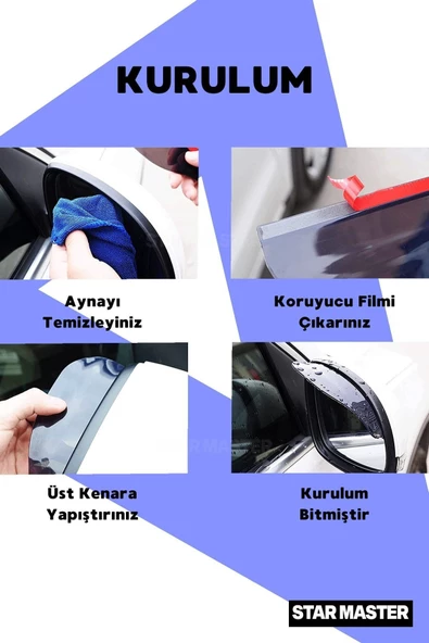 Star Master Araba Aynası Yağmur Koruyucu 2 Adet Esnek Uyumlu Rüzgarlık Yağmurluk - 5