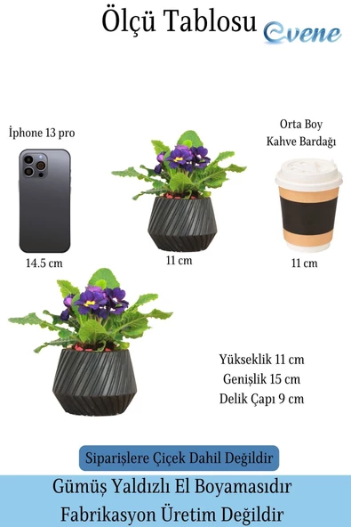 Evene Saksı Büyük Saksı Çiçek Saksısı Büyük Boy Saksı Salon Saksısı Model 6 Siyah Saksı - Resim 2