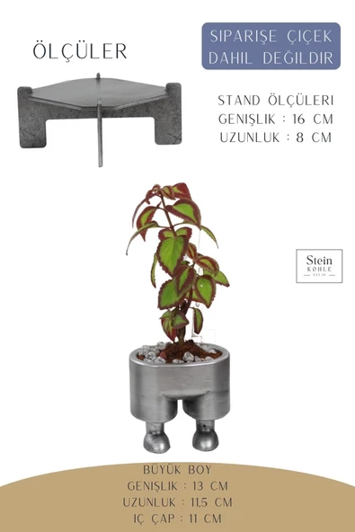 Stein Kohle Ayaklı Saksı Ahşap Büyük Boy 1 Adet Gümüş Renk Eskitme Uygulamalı Pantolon Model - 2