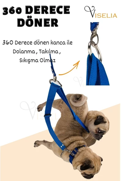 Viselia Köpek Tasması Çoklayıcı Çiftli Gezdirme Kayışı Premium Kalite Kopma Yapmaz Hafif Kolon Kumaş Mavi - 5