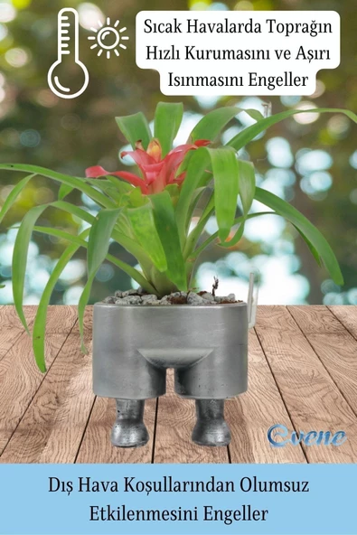 Evene Saksı Çiçek Kaktüs Saksısı Lüx 13 Cm Gümüş Eskitme Varak Boyalı Pantolon Desenli 3'lü Set Çiçeklik - 6