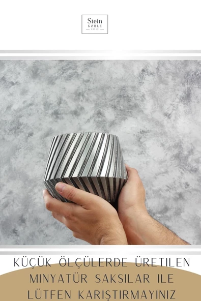 Stein Kohle Çiçek Saksısı Büyük Boy 1 Adet Gümüş Renk Eskitme Uygulamalı Dişli Model - Resim 3