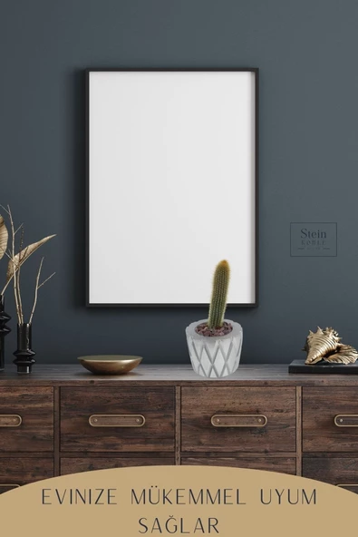 Stein Kohle Ayaklı Saksı Ahşap Büyük Boy 3 Adet Gümüş Renk Uygulamalı Baklava Model - Resim 6