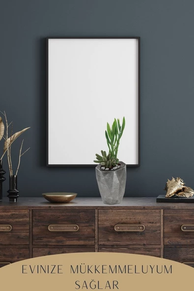 Stein Kohle Çiçek Saksısı Büyük Boy 1 Adet Gümüş Renk Eskitme Uygulamalı Uzun Poly Model - Resim 7