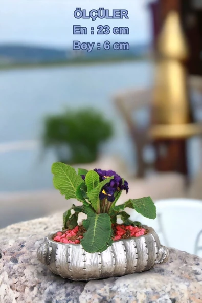 Kaktüs Saksı Dünyası El Yapımı Saksı Gümüş Eskitme Premium Kalite Dekoratif Saksı Model 3 - Resim 2