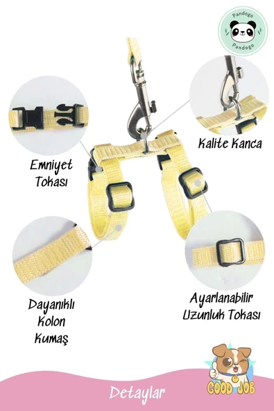 Pandogo Kedi Köpek Tasması Ayarlanabilir Bedenli Kaçış Önleyici Tasarım Sevk Kayışlı Dubai Model Sarı - Resim 2