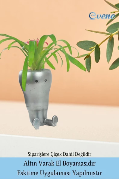 Evene Saksı Çiçek Kaktüs Saksısı Lüx 13,5 Cm Gümüş Eskitme Varak Boyalı Havuç Desenli 2'li Set Çiçeklik - Resim 5