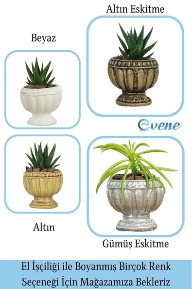 Evene Mini Çiçek Saksı Küçük Sukulent Beyaz Kaktüs Saksısı Antika Model - 7