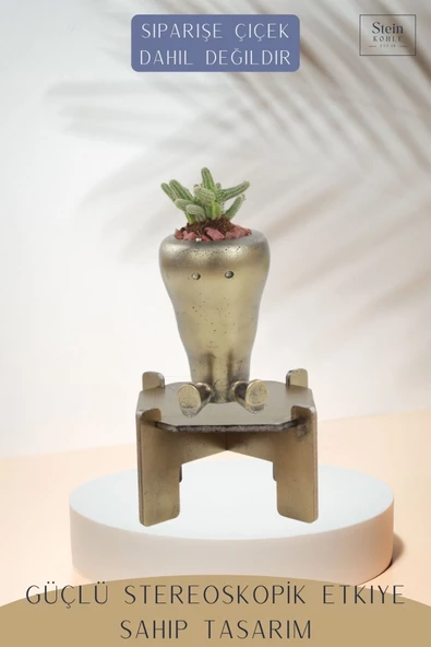 Stein Kohle Ayaklı Saksı Ahşap Büyük Boy 1 Adet Altın Renk Eskitme Uygulamalı Havuç Model - Resim 4