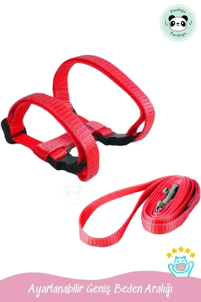 Pandogo Kedi Köpek Tasması Ayarlanabilir Bedenli Kaçış Önleyici Tasarım Sevk Kayışlı Dubai Model Kırmızı - Resim 4