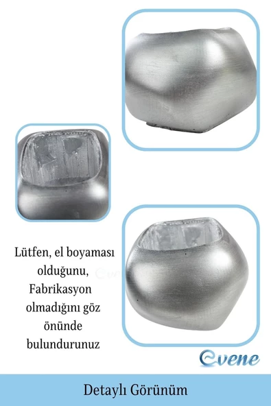Evene Saksı Çiçek Kaktüs Saksısı Lüx 14 Cm Gümüş Eskitme Varak Boyalı Elips Desenli 3'lü Set Çiçeklik - 3