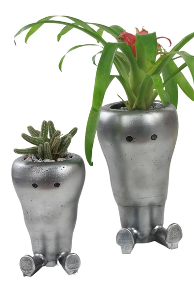 Evene Saksı Çiçek Kaktüs Saksısı Lüx 13,5 Cm Gümüş Eskitme Varak Boyalı Havuç Desenli 2'li Set Çiçeklik ürün görseli 1