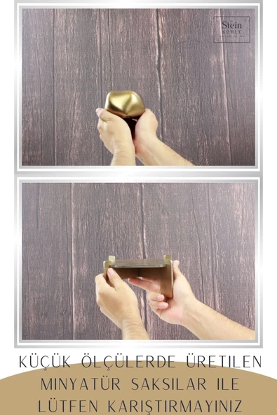 Stein Kohle Ayaklı Saksı Ahşap Büyük Boy 1 Adet Altın Renk Eskitme Uygulamalı Spiral Oval Model - Resim 3