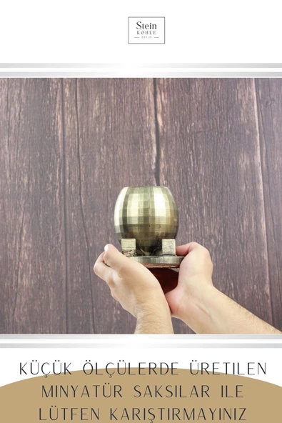 Stein Kohle Çiçek Saksısı Büyük Boy 1 Adet Altın Renk Eskitme Uygulamalı Ayaklı Yuvarlak Model - Resim 3