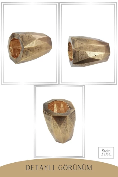 Stein Kohle Çiçek Saksısı Büyük Boy 1 Adet Altın Renk Eskitme Uygulamalı Uzun Poly Model - Resim 5