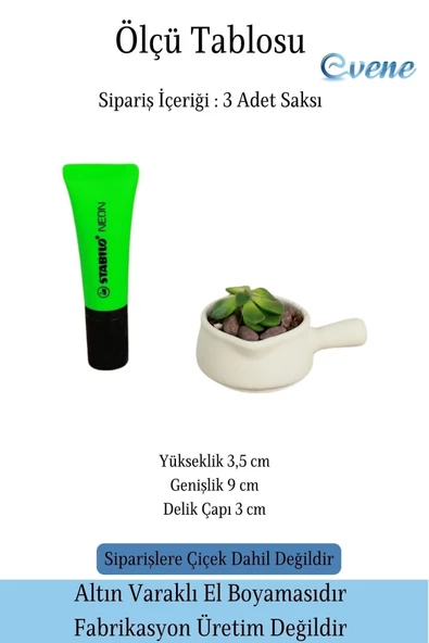 Evene Mini Çiçek Saksı Küçük Sukulent Beyaz Kaktüs Saksısı 3'lü Set Mini Tava Model - Resim 2