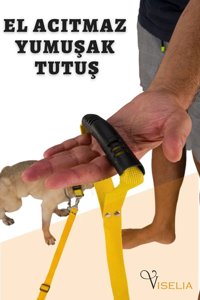 Viselia Köpek Tasması Çoklayıcı Çiftli Gezdirme Kayışı Premium Kalite Kopma Yapmaz Hafif Kolon Kumaş Sarı - 4