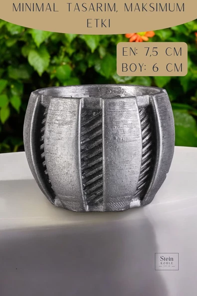 Stein Kohle Dekoratif Saksı Minik Kaktüs Saksısı Gümüş Eskitme Renk Model 41 - Resim 2
