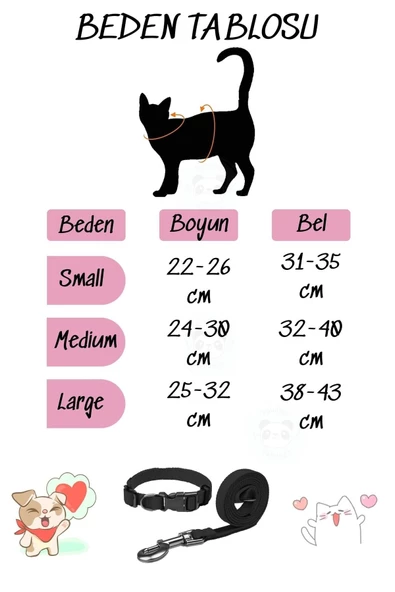 Pandogo Kedi Boyun Tasması Ayarlanabilir Kedi Gezdirme Tasma Standart Bedenli Model - Resim 2