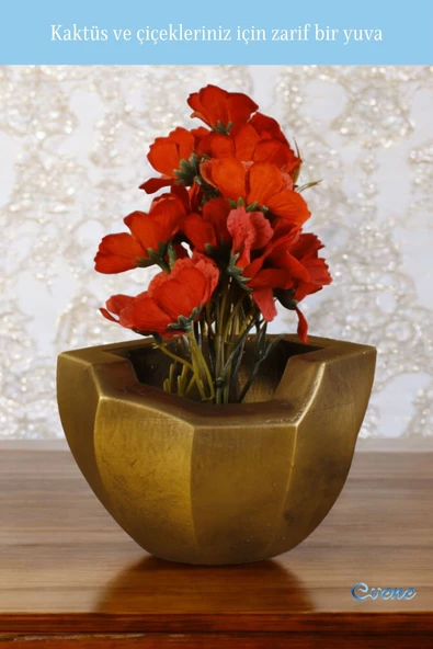 Evene Saksı Büyük Saksı Çiçek Saksısı Büyük Boy Saksı Salon Saksısı Model 10 Altın Eskitme Saksı - Resim 4