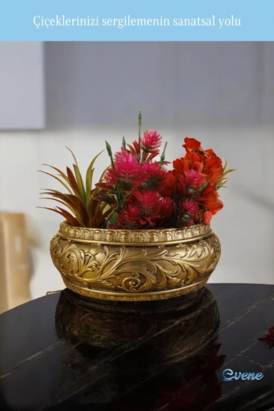 Evene Saksı Büyük Saksı Çiçek Saksısı Büyük Boy Saksı Salon Saksısı Model 5 Altın Eskitme Saksı - Resim 3