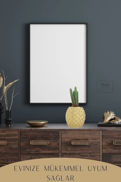 Stein Kohle Çiçek Saksısı Büyük Boy 2 Adet Altın Renk Uygulamalı Ananas Model - Resim 6