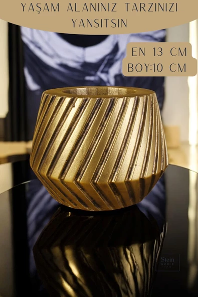 Stein Kohle Çiçek Saksısı Dekoratif Kaktüs Saksı 1 Adet Altın Eskitme Renk Uygulamalı Dişli Model - Resim 2
