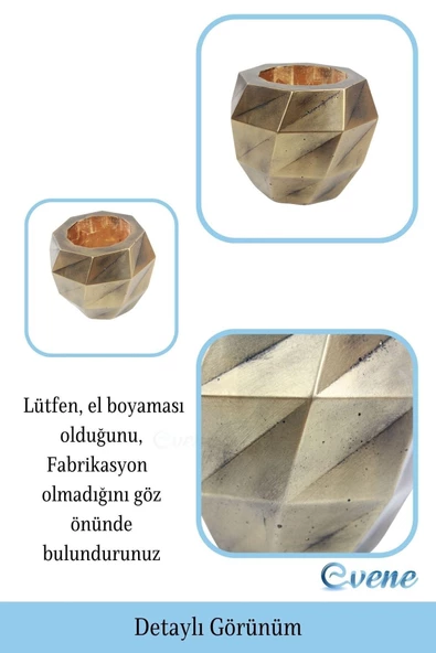 Evene Saksı Çiçek Kaktüs Saksısı Lüx 15 Cm Altın Eskitme Varak Boyalı Burgulu Desen Saksı 2li Set Çiçeklik - Resim 3